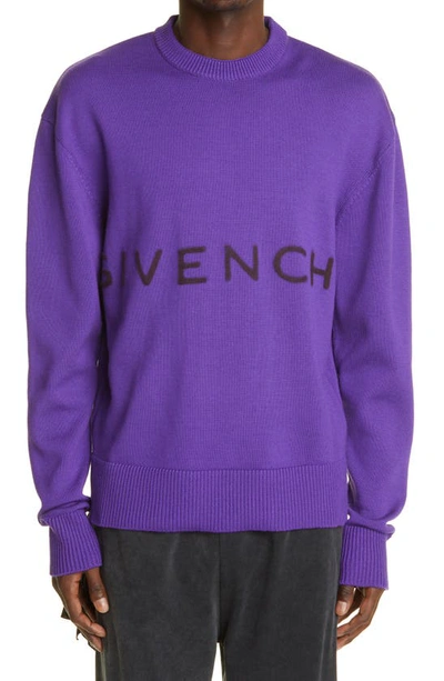 Shop Givenchy Tufted Logo Wool Sweater In Purple