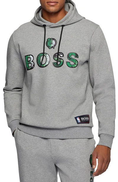 Shop Hugo Boss Boss X Nba Wbounce 2 Boston Celtics Logo Hoodie In Silver