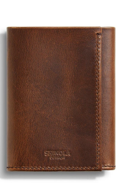 Shop Shinola Rfid Leather Trifold Wallet In Medium Brown