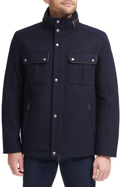 Shop Cole Haan Melton Coat In Navy