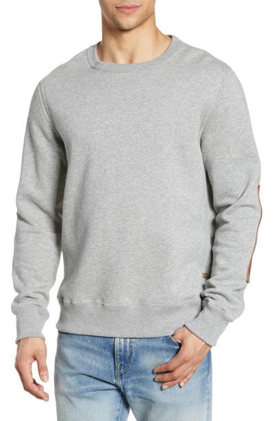 Shop Billy Reid Dover Crewneck Sweatshirt With Leather Elbow Patches In Grey