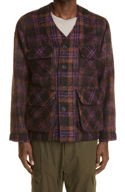 Shop Nicholas Daley Check Wool Blend Jacket In Burgundy Check