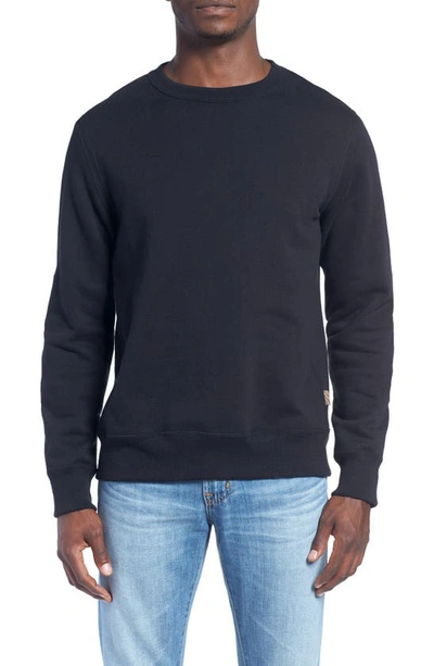 Shop Billy Reid Dover Crewneck Sweatshirt With Leather Elbow Patches In Dark Midnight