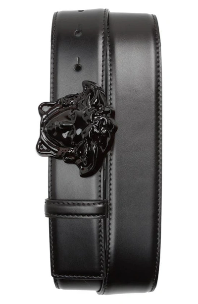 Shop Versace Medusa Head Leather Belt In Black