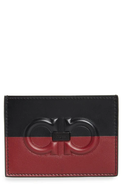 Shop Ferragamo Colorblock Leather Card Case In Black/ Red