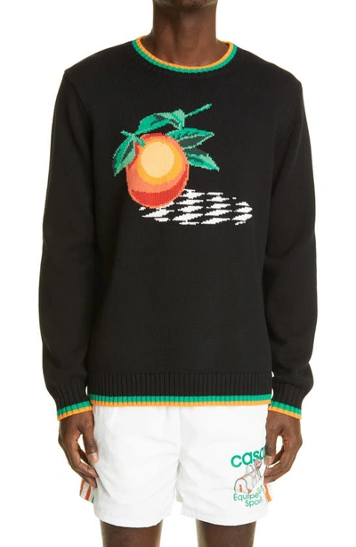 Shop Casablanca Intarsia Orange Cotton Sweater In Black