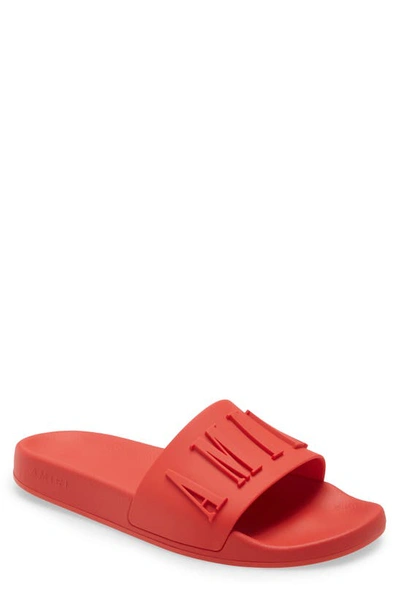 Shop Amiri Logo Pool Slide Sandal In Red