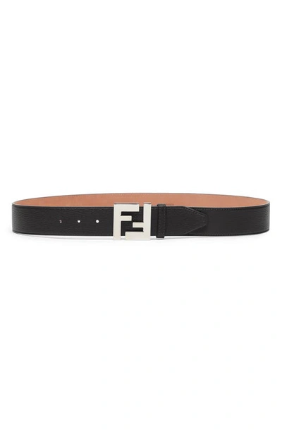 Shop Fendi Ff Leather Belt In Black Palladium