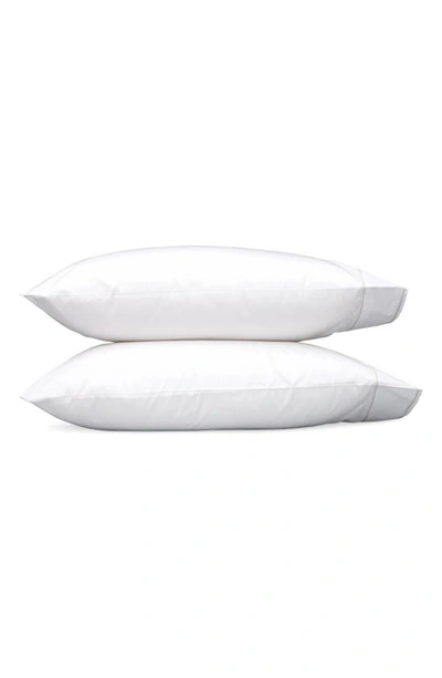 Shop Matouk Set Of 2 Ansonia 500 Thread Count Cotton Percale Pillowcases In White/ Sterling