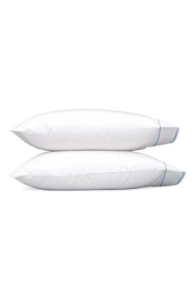 Shop Matouk Set Of 2 Ansonia 500 Thread Count Cotton Percale Pillowcases In White/ Ocean