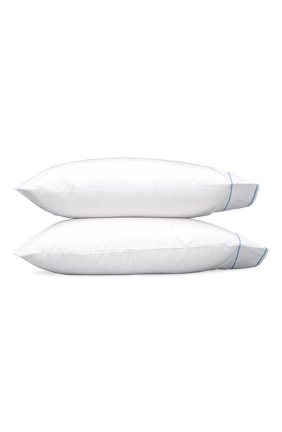 Matouk Ansonia 500 Thread Count Cotton Percale Pillowcases In White/ Ocean