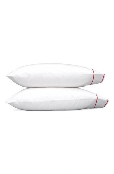Shop Matouk Set Of 2 Ansonia 500 Thread Count Cotton Percale Pillowcases In White/ Chinese Red