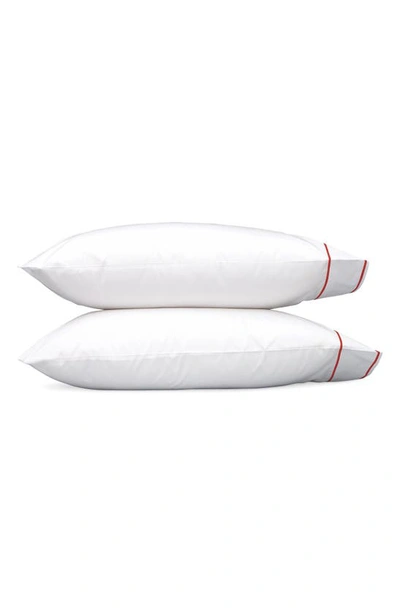 Matouk Set Of 2 Ansonia 500 Thread Count Cotton Percale Pillowcases In White/ Chinese Red