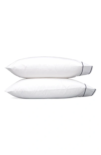 Shop Matouk Set Of 2 Ansonia 500 Thread Count Cotton Percale Pillowcases In White/ Navy