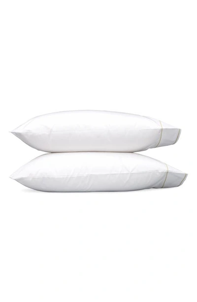 Shop Matouk Set Of 2 Ansonia 500 Thread Count Cotton Percale Pillowcases In White/ Almond