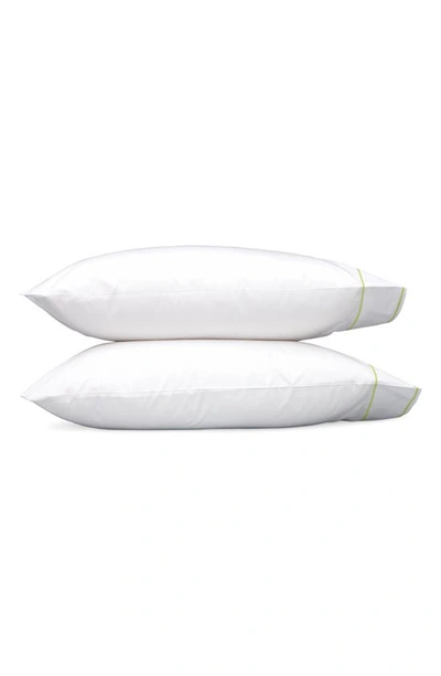 Shop Matouk Set Of 2 Ansonia 500 Thread Count Cotton Percale Pillowcases In White/ Leaf