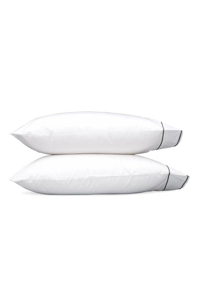 Shop Matouk Set Of 2 Ansonia 500 Thread Count Cotton Percale Pillowcases In White/ Charcoal