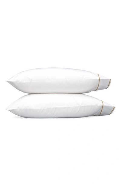 Shop Matouk Set Of 2 Ansonia 500 Thread Count Cotton Percale Pillowcases In White/ Bronze