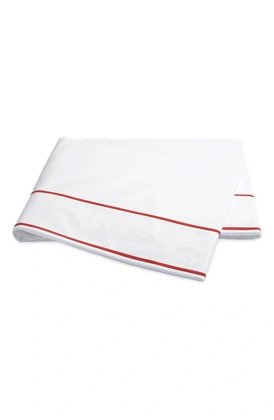 Matouk Ansonia 500 Thread Count Flat Sheet In White/ Chinese Red