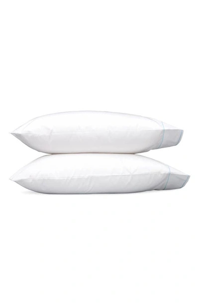 Shop Matouk Set Of 2 Ansonia 500 Thread Count Cotton Percale Pillowcases In White/ Blue