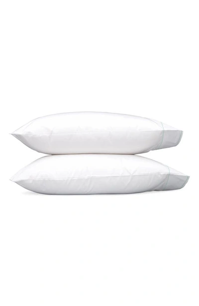 Shop Matouk Set Of 2 Ansonia 500 Thread Count Cotton Percale Pillowcases In White/ Jade