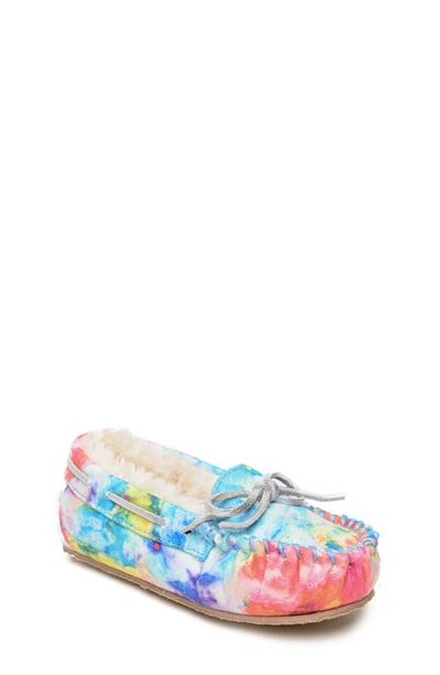 Minnetonka Cassie Tie Dye Moccasin Slipper In Bright Blue Splash