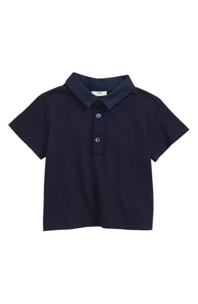 Shop Fendi Ff Logo Collar Cotton Polo In Navy