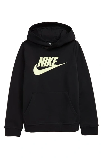 Shop Nike Kids' Sportswear Club Fleece Hoodie In Black/barely Volt