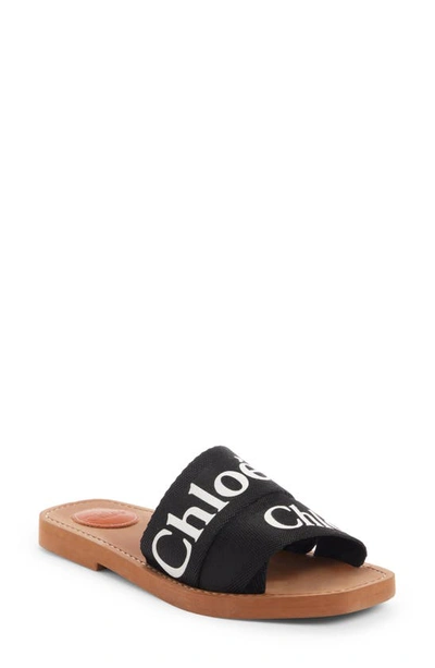 Shop Chloé Logo Slide Sandal In Black