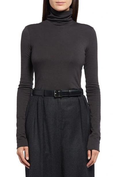 Shop The Row Dembe Mock Neck Knit Top In Smokey Brown