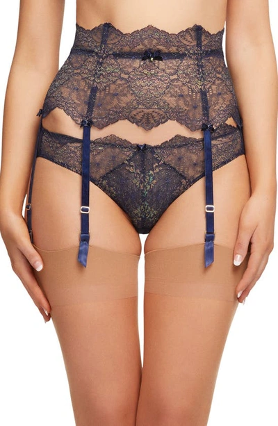 Shop Dita Von Teese Metallic Lace Garter Belt In Navy