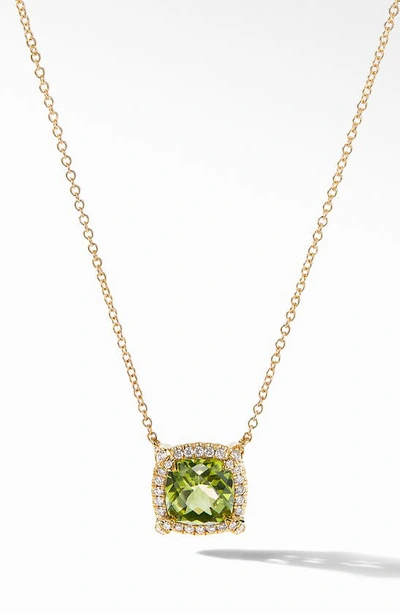Shop David Yurman Petite Chatelaine® Pavé Bezel Pendant Necklace In Peridot