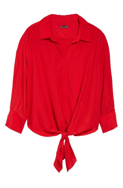 Shop Vince Camuto Long Sleeve Tie Front Button Down Top In Red
