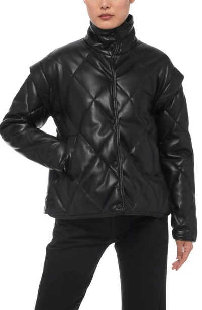 Shop Apparis Liliane Faux Leather Quilted Jacket In Noir
