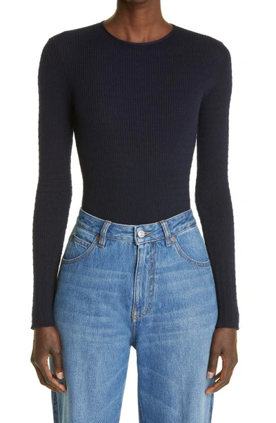 Shop Victoria Beckham Open Back Wool Sweater In 7224 Navy Aw21