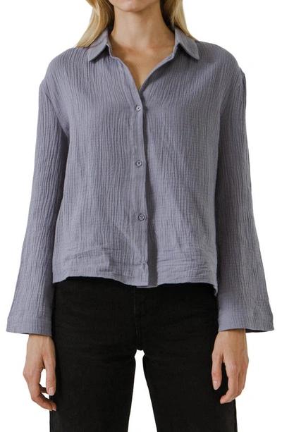 Shop Free The Roses Cotton Gauze Button-up Shirt In Dusty Blue