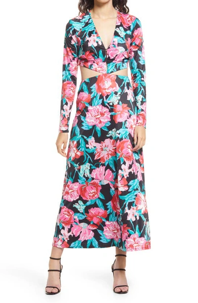 Shop Afrm Assi Floral Cutout Detail Long Sleeve Knit Dress In Vintage Summer Floral