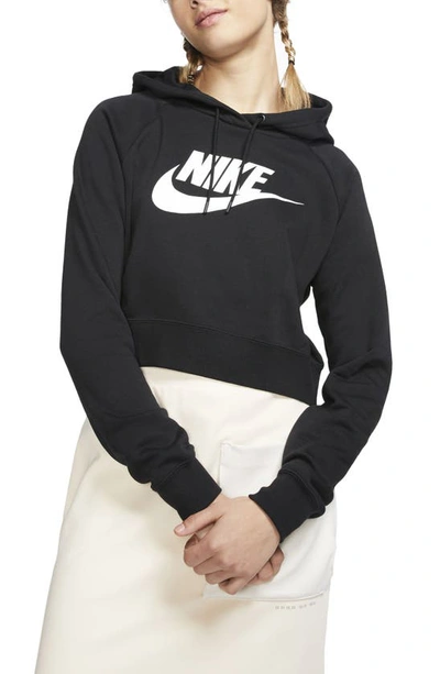 Shop Nike Sportswear Essential Crop Hoodie In Black/ White
