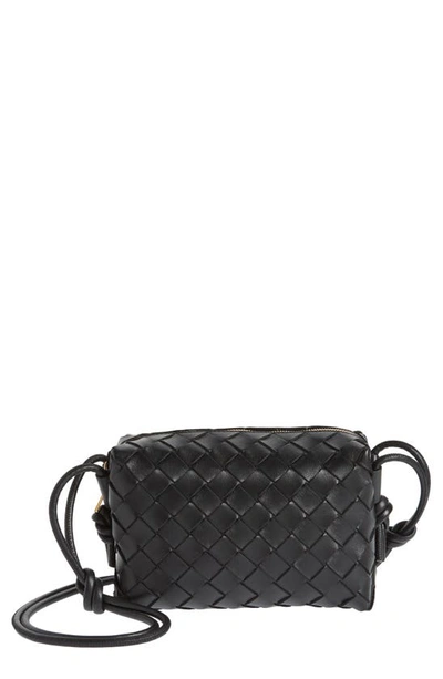 Shop Bottega Veneta Small Intrecciato Leather Crossbody Bag In Black/ Gold