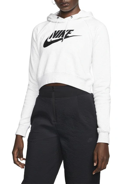 Shop Nike Sportswear Essential Crop Hoodie In Birch Heather/ Black