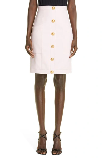 Shop Balmain High Waist Wool Pencil Skirt In Pale Pink