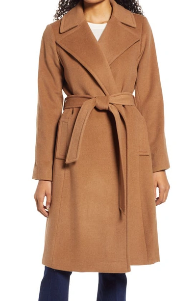 Wool & Cashmere Blend Wrap Coat In New Vicuna