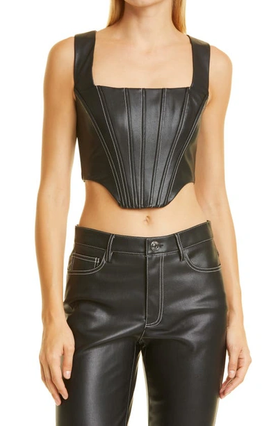 Shop Staud Alice Faux Leather Top In Black