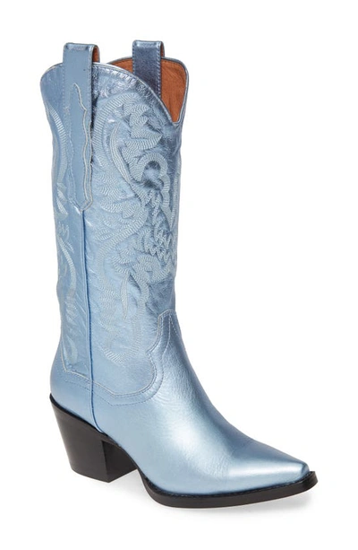 Shop Jeffrey Campbell Dagget Western Boot In Light Blue Metallic Leather