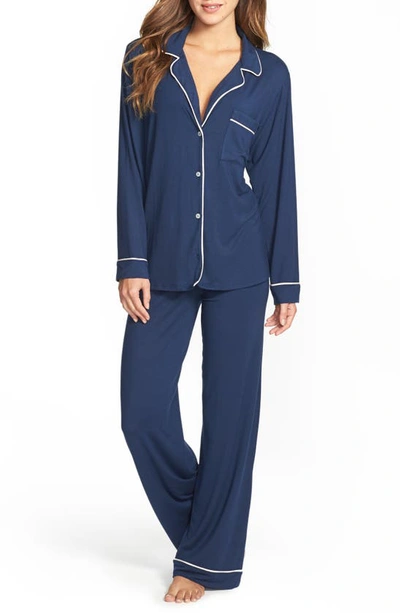 Shop Eberjey Gisele Jersey Knit Pajamas In Navy/ Ivory