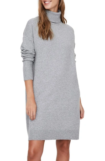 Vero Moda Brilliant Turtleneck Long Sleeve Sweater Dress In Light Gray |  ModeSens