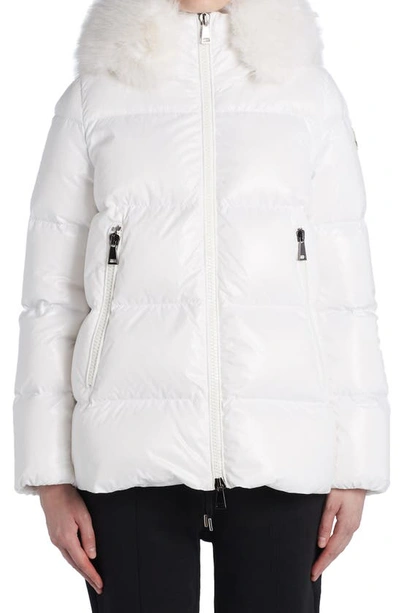 Shop Moncler Laiche Quilted Hooded 750 Fill Power Down Jacket With Removable Faux Fur Trim In White