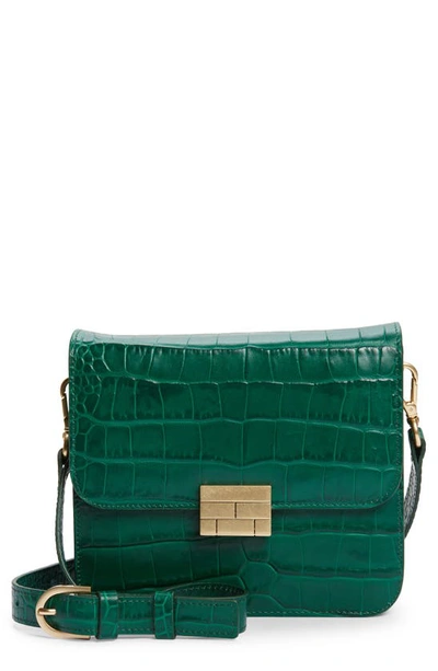 Shop Frame Le Signature Mini Leather Crossbody Bag In Emerald Croco
