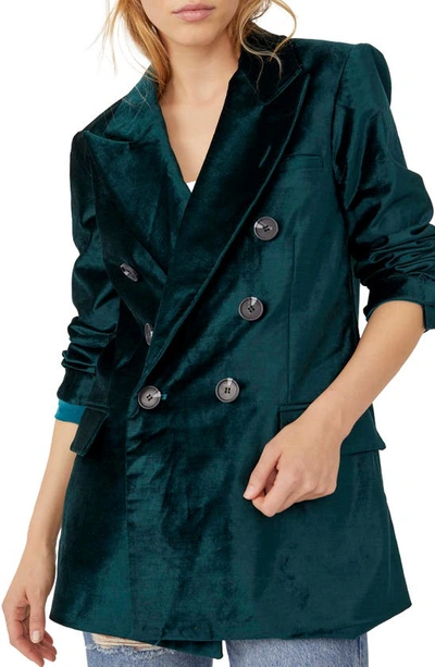 Shop Free People Ashby Double Breasted Velvet Blazer In Jade