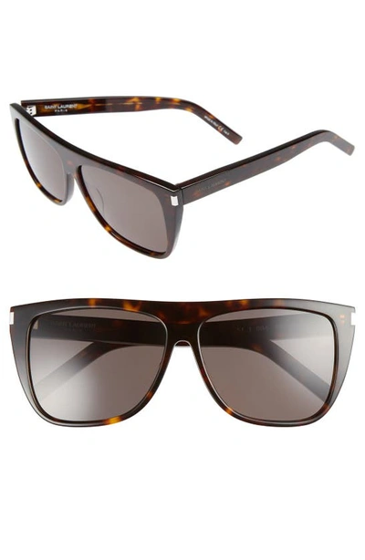 Shop Saint Laurent Sl1 59mm Flat Top Sunglasses In Havana/ Smoke